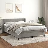 JUNZAI Boxspringbett mit Matratze, Bett, Bettgestelle, Polsterbett, Schlafbett, Box Spring Bed,Bettrahmen, Jugendbett, Hellgrau 140x200 cm Samt