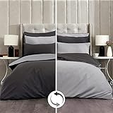 RECA HOME Bettwäsche 135x200 cm 2teilig, 100% Baumwolle, Wendebettwäsche, Doppelseitig, Anthrazit und Hellgrau, mit Paspelierung 1X Kissenbezug 80x80, Versteckter Reißverschluss, Made in EU