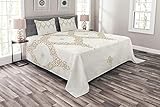 ABAKUHAUS marokkanisch Tagesdecke Set, Eastern Element Creme, Set mit Kissenbezügen Waschbar, für Doppelbetten 220 x 220 cm, Kamel Weiß