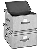 TOPP4u große Aufbewahrungs-Box mit Deckel 2x - extra große Faltbox für Kleiderschrank & Regal - 40x50x25 cm - Faltbare Ordnungsbox - grau-beige - 2er-Set