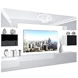 BELINI Wohnwand Vollausstattung Wohnzimmer-Set Moderne Schrankwand mit LED-Beleuchtung Anbauwand TV-Schrank Weiß/Schwarz