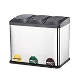 GONICVIN Mülleimer küche, Treteimer aus Metall, mülleimer 3 fächer, Mülltrennung, Mülltrennsystem, einfach zu reinigen, Stahl (3x8L, Silber)