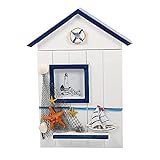 JTBDWOSK Schlüsselkasten Holz Schlüsselschrank Mediterraner Stil Schlüsselbox Wandmontage Schlüsselhalter Schlüsselbrett zum Aufhängen für Zuhause Wohnzimmer Nautische Dekoration Geschenk,Blau