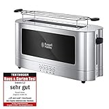 Russell Hobbs Toaster [Langschlitz für 2 Scheiben / 1 breite Brotscheibe] Elegance Glas/Edelstahl (extra breiter Toastschlitz, inkl Brötchenaufsatz,6 Bräunungsstufen + Auftau-&Aufwärmfunktion)23380-56