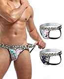 KAREN SPACE Atmungsaktive Jockstraps für Herren – Super weiche Eisseide bedruckt Jock Strap Herren sexy Unterwäsche, B1-hawaii/Rose (2er-Pack), X-Large