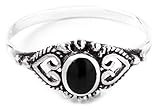 WINDALF Mittelalter Ring MELINA h: 0.8 cm Onyx Hochwertiges Silber (Silber, 56 (17.8))