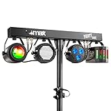 MAX LED Partybar09 DJ Lichtanlage, Bühnenbeleuchtung Set auf Stativ, Discolicht, Partylicht mit Jelly Moon, PAR Spot, Derby, Stroboskop, DMX, Musikgesteuert Lichteffekte