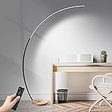 DROMEZ LED Dimmbar Bogenleuchte, Fernbedienung Arc Stehleuchte mit Holzfuß 3 Farbtemperaturen Fußschalter, Modern Schlafzimmer Bogenlampe für Wohnzimmer Büro, 18W