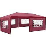 tectake Garten Pavillon, 3x6 m Partyzelt, Zelt mit 5 Seitenteilen mit Fenstern, stabiles Gartenzelt für Partys, Hochzeiten, Camping und Festivals, wasserdicht - rot
