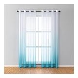 Mesnt Gardine Halbtransparent, Polyester Gradient Halbtransparent Transparent Vorhang, Blau, H244 x B107 cm