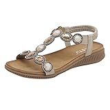 Generisch Flache Damen Sommer Strass Bohemian Sandalen mit Strass Perlen Frauen Pantoletten Offene Zehen Bequeme Toe Platform Sommer Keilabsatz Sandaletten Weich Cozy Sandals