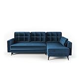 Siblo Ecksofa mit Schlaffunktion Beni Kollektion - Große Couch L Form 4 Personen - Schlafcouch mit Bettkassen - Klappsofa mit Bettkasten Sofa 4-Sitzer - 240x150x88 cm - Blau - Rechte Ecke