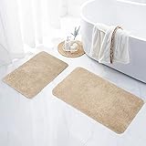 Homaxy Badezimmerteppich Set 2 teilig Badematte rutschfest Waschbar Weiche Hochflor Badteppich Flauschige Mikrofaser Badvorleger Set – 40 x 60 cm + 50 x 80 cm, Beige