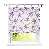 ESLIR Raffrollo mit Schlaufen Küchengardinen modern Raffgardine Voile Gardinen Modern Schlaufenrollo Transparent Vorhang Küchenfenster Lila BxH 120x140cm 1 Stück