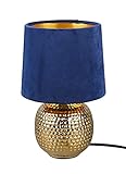 Reality Leuchten Tischleuchte Sophia R50821012, Keramik goldfarbig, Samtschirm blau oder goldfarbig, exkl. 1x E14, 16 cm