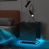 TUKAILAI 1PCS Schwarzer Nachttisch mit LED-Licht und 3 Schubladen zur Aufbewahrung Nachttisch Hochglanz-Frontbettschrank für Wohnzimmer-Schlafzimmer-Möbel