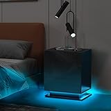 TUKAILAI 1PCS Schwarzer Nachttisch mit LED-Licht und 3 Schubladen zur Aufbewahrung Nachttisch Hochglanz-Frontbettschrank für Wohnzimmer-Schlafzimmer-Möbel