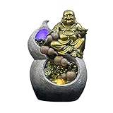 Wasserfall Zimmerbrunnen Buddha-Tischwasser-Wasserfall-Brunnen - Fengshui-Meditation Entspannende Indoor-Dekor-Wasserfall mit kreisförmigen Wasserflow-Wohnkultur oder Geschenk Desktop Brunnen
