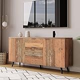 AMDXD Sideboard TV-Schrank mit verstellbaren Regalen, Kommode, vertikaler Schrank, Aufbewahrungsschrank, DREI Schubladen, für Wohnzimmer, Esszimmer, Schlafzimmer, Vintage, Braun, 140cm