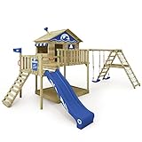 WICKEY Spielturm Klettergerüst Smart Ocean mit Schaukel & Blauer Rutsche, Outdoor Kinder Kletterturm mit Sandkasten, Leiter & Spiel-Zubehör für den Garten