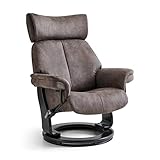 Ibbe Design Braun Stoff Drehbar XXL Relaxsessel mit Hocker und Manuell Verstellbar Relaxfunktion Stressless Fernsehsessel Toledo, 80x93x108 cm