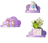 Pyjacos Wandregal Schweberegal 3er Set Wall Shelf hängend kreativ für Schlafzimmer Wohnzimmer Küche und Flur Wolken wandbrett Kleine Größe,Wolken Kleine Größe，lila
