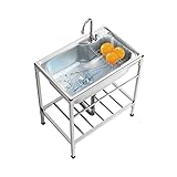 Küchenspüle Mit Wasserhahn, 304 Edelstahlspüle Spülbecken Für Außen Innen Waschküche Garten, Rostschutz, Multifunktions Waschtisch Mit Ständer, Mit Viel Zubehör, Leicht Zu Montieren