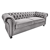 riess-ambiente.de Chesterfield 3er Sofa Windsor 190cm grau Samt 3-Sitzer
