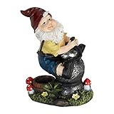 Relaxdays Gartenzwerg mit Laterne, wetterfest, frostsicher, HxBxT: 15x7,5x10,5 cm, Gartenfigur Wichtel, Kunststein, bunt