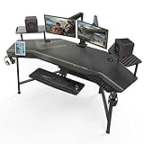 EUREKA ERGONOMIC Gaming Tisch mit LED 182x76cm Groß Gaming Schreibtisch in Flügelform PC Computertisch mit Tastaturablage,2 Monitorständer,Kopfhörerhaken für Home Office Studio Live-Streaming
