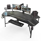 EUREKA ERGONOMIC Gaming Tisch mit LED 182x76cm Groß Gaming Schreibtisch in Flügelform PC Computertisch mit Tastaturablage,2 Monitorständer,Kopfhörerhaken für Home Office Studio Live-Streaming