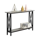 DlandHome Konsolentisch Metall Schwarz Console Table Konsolentisch Industrial mit Lagerregal, 120 x 24 cm Flurtisch Tisch Regal Konsole Metall für den Eingang, Wohnzimmer, Sandelholz & Schwarz