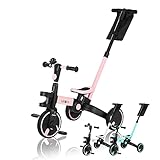 FableKids Dreirad 7in1 Kinderdreirad Laufrad Kinder Lenkstange Fahrrad Baby Kinderwagen | Elternlenkung |Klappbar | Becherhalter | ab 18 Monaten | Klingel | Pink, (FA-HE-KT3P)