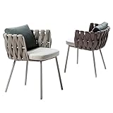 LANGWEI Outdoor-Korbstühle Im 2Er-Set, Terrassen-Esszimmerstuhl Mit Kissen Und Metallrahmen, Tragbare Sessel-Sitzgelegenheit Für Veranda, Terrasse, Garten, Hinterhof, Camping