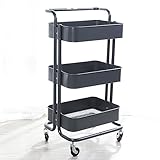 FUrlou 3-Etagen-Wagen Bathroom Organizer Abschließbare 360° Schwenkbare Räder Mehrzweck-Objekt-Halter für Das Badezimmer Restaurants Büro (Color : Black)