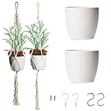 Fivara | 2er Set mit Topf und Makramee Blumenampel in weiß | Hängeampeln für Pflanzen | Blumentopf Pflanzen Halter als Ampel für Hängepflanzen | Blumenampeln zum Hängen für innen und außen