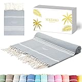 SOLTAKO Strandtuch groß 200x200 aus 100% Baumwolle - Stranddecke für Familie-Saunatuch- Badetuch XXL-sandfreie Strandliege-Hamamtuch als Geschenk verpackt