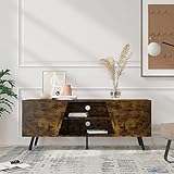 Novilla Lowboard TV-Schrank Fernsehtisch Vintage 2 Verjüngt Tür TV-Regal für Fernseher bis zu 58 Zoll mit 2 Schränken und Regalen, Braun