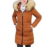 Yowablo Damen Winter-Mantel Steppmantel Winter Warmer Mantel Faux Kapuze Dicke warme dünne lang Jacke (XXL,Kaffee)