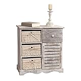 Melko Kommode Shabby Stil Schrank mit 3 Körben beige mit Tür + Schublade Highboard Flur 63 cm x 59,5 cm x 28 cm