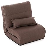 Nexos Schlafsessel 220x60x14 cm verstellbar Comfort Jugendsessel Gästebett klappbar Sitzsack Klappbett Sessel mit Kissen Bodensofa Lounger Einzelsofa Multifunktionsstuhl Farbe wählbar (Braun)