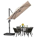 PURPLE LEAF Sonnenschirm 250 x 250 cm Groß Ampelschirm mit Kurbel 360-Grad Drehbar mit Fußpedal und Kreuzsockel für Terrasse, Balkon Sonnenschutz, Beige