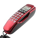 Mini-Wandtelefon mit DTMF-FSK-Anrufer-ID-Anzeige, 38 Eingehenden Speicherplätzen, Wahlwiederholung, Klassische Wandmontierte Telefonanschlüsse für Zuhause, Zuhause, Büro, Hotel (Rot)