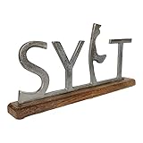 Schriftzug Sylt aus Aluminium und Holz 41cm edel Insel Ferienwohnung Deko Aufsteller Nordsee Alu silber