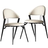 2 Pu Leder Esstühle, Mitte des Jahrhunderts Moderne Küchenstühle Armlosen Gepolsterten Seitenstuhl mit Metallbeinen, Akzentstühle für Esszimmer (49x53x75cm(20x21x30), Cream)