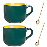 Cteahrow Groß Kaffeetasse Müslischalen mit Henkel，650 ml Teetasse, Suppentassen für Büro und Zuhause, spülmaschinen - und mikrowellengeeignet (Grün)