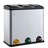 SVITA TC3X20 Edelstahl Treteimer 60 Liter Silber 3x20L dreifach XXL Abfalleimer 3er-Mülleimer Mülltrennung Küchen-Eimer