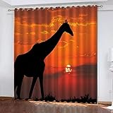 Gardinen Wohnzimmer Vorhang Blickdicht Verdunkelungsvorhänge 3D Digitaldruck Sonnenuntergang Tier Giraffe Ösenvorhang 280 X 250 cm 2Er Set Kinderzimmer Schlafzimmer Ösenschal Schallschutz