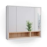 Vicco Spiegelschrank Badschrank Badspiegel 80cm Badmöbel Beatrice 3-türig Ablage (Weiß-Sonoma)
