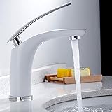 Wasserhahn Bad Weiss,Waschtischarmatur für Bad Einhebel Armatur Mischbatterie Waschbecken Armatur Bad,Kalt + Warmwasser Mischbatterie,Moderne Elegant Stil (Weiß)